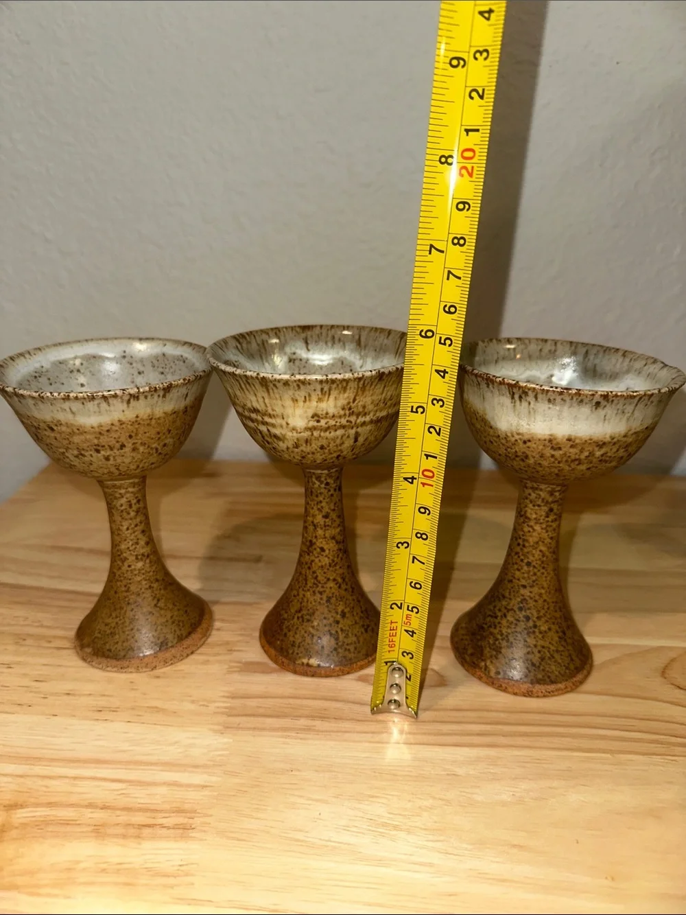 Vintage Mid-Century Studio Pottery Stoneware Wine Goblets / Chalices - Set of 3